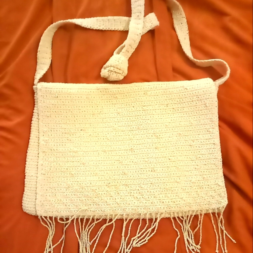 Carlo De Santi vintage crocheted beaded fringe crossbody handbag